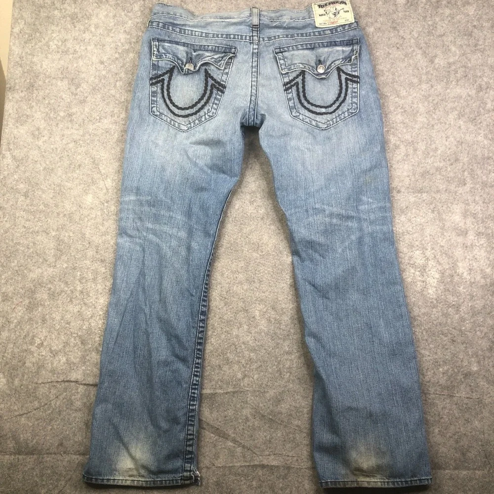 True Religion Jeans Ricky Straight Size 38 Blue Flap Pockets Y2K